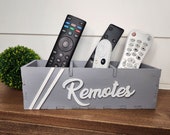 Wooden remote control holder organizer. Handmade wood remote control caddy with 3 compartments. Nightstand Remotes Organizer.