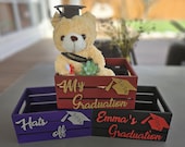 Personalized College Colors Graduation Card Box: Hand-Painted Wooden Gift