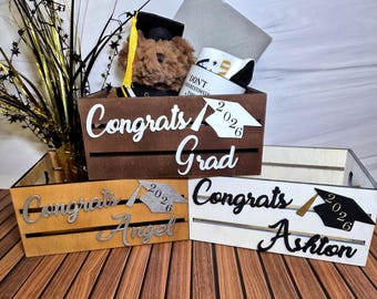 Rustic Graduation Card Box – Stained Wood Congrats Grad Class of 2026 Keepsake
