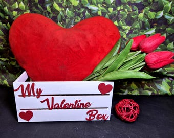 Valentine's gift basket. Valentines day box for Cards, Treats & Decor. 12"