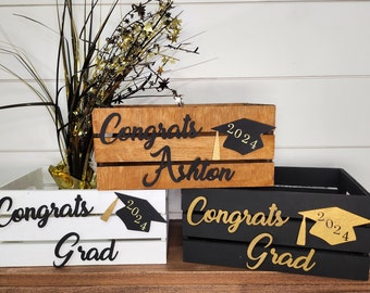 Personalized  graduation card box. Custom wooden graduation gift box.  Graduation gift crate 2024. 9"