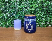 Small glass jar for Hanukkah decorations. Mini jar with Cork for Hanukkah tiered tray decor. Hanukkah gifts.