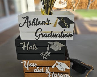 Card box for graduation. Personalized wooden graduation gift box. College graduation party decor.
