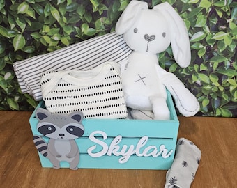 Personalized Baby Storage Box | Wooden Nursery Basket for New Mom 9".