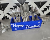 Hanukkah Utensil Holder | Chanukah decorations wood Table Organizer with Star of David