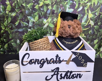 White Graduation Card Box, Personalized Party Card Holder, Class of 2026 Keepsake Decor. (9" or 12.5")