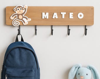 Wooden Kids Coat Rack | Wall Mounted Hooks with Name | Custom Nursery Decor