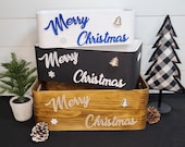 Wooden Christmas box. Xmas Wood Crate for holiday decor.