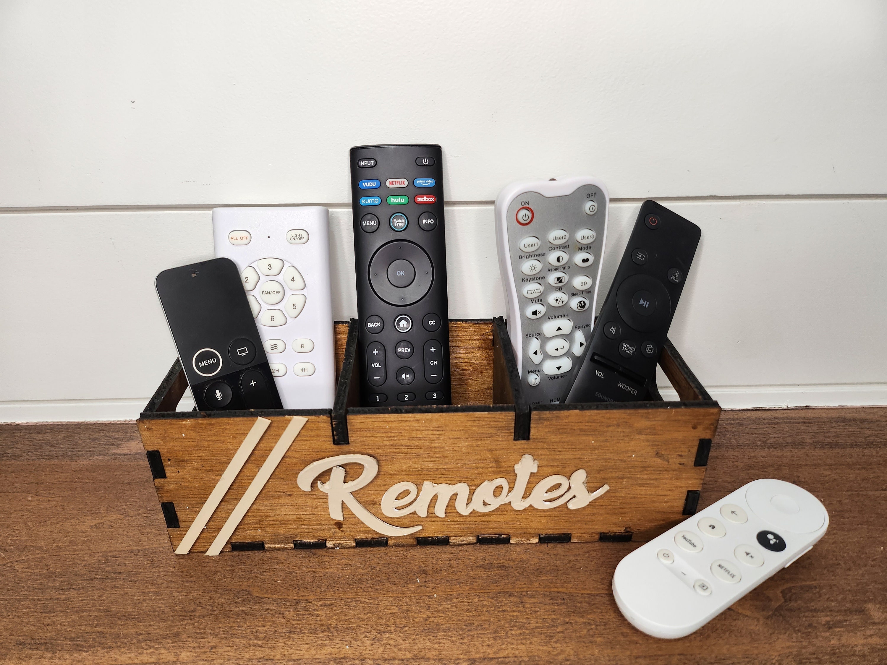 Handmade Wooden Remote Control Holder Organizer: 3-compartment Caddy - Etsy