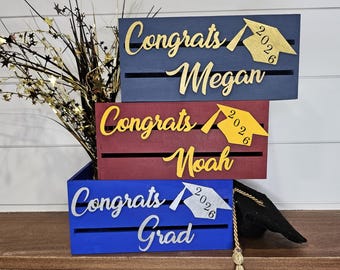 Custom College Colors Graduation Card Box: Wooden Gift Crate (9" or 12.5")