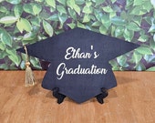 Personalized graduation cap table sign. Custom wood graduation cap sign for grad party decor.