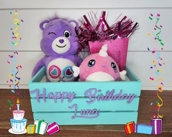 Happy birthday box. Personalized birthday crate for kids 9".