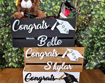 Personalized Graduation Card Box 2026, Custom Wooden Card Holder, Grad Party Money Box.