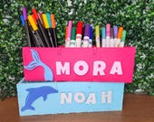 Personalized pencil holder. Kids desk decor.
