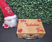 Valentine wooden box with handle. Valentines keepsake wood mini suitcase.