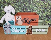 Small wooden box for kids desk decor. Playroom storage wood crate. 9"