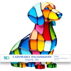 Adorable Dachshund digital artwork. Created to look like vibrant colored stained glass.