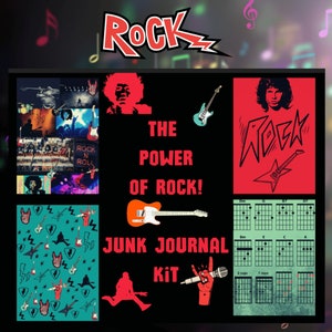 Hojas de collage de música rock, impresiones digitales, manualidades de bricolaje, álbumes de recortes, fondos, PNG