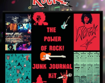 Feuilles de collage de musique rock, Impressions numériques, Créations artisanales, Scrapbooking, Arrière-plans, PNG