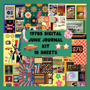 1970er Jahre Printable Junk Journal Kit, 1970er Jahre Retro Drucke, Scrapbooking, Collage, PNG, Groovy, DIY Ephemera, digitaler Download