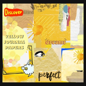 Printable Yellow Journal Papers, Collage, Scrapbooking, DIY Ephemera, Backgrounds, Digital Download