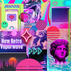 Printable Vaporwave Junk Journal, New Retro, Backgrounds, Digital Download