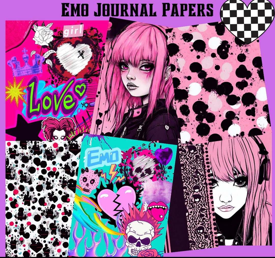 Emo Journal Pages, Digital Prints, Gothic, Collage Sheets