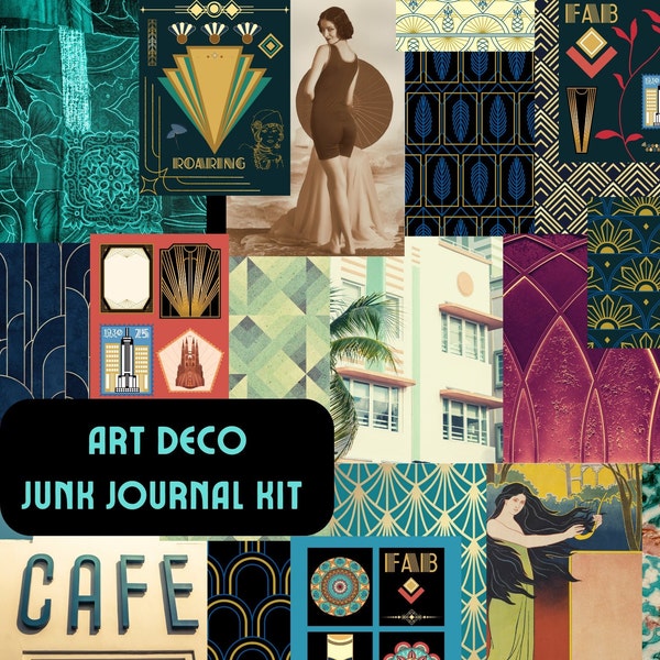 Art Deco Journal Papers, Digital Prints, Scrapbooking, Collage Sheets