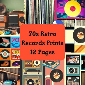 Impresiones de discos de vinilo retro de los años 70, scrapbooking, descarga digital, diario basura, manualidades DIY