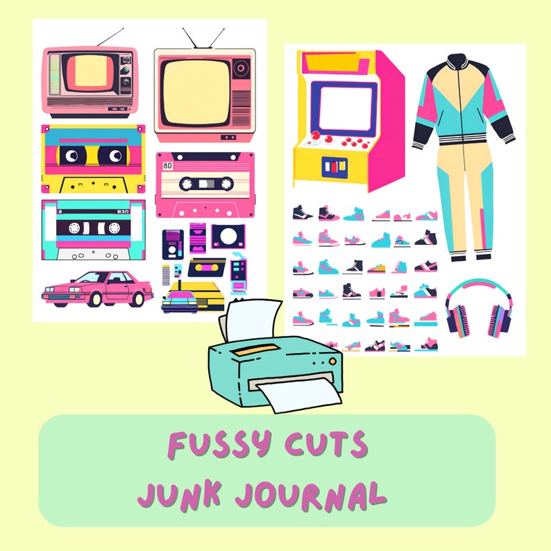 80s Junk Journal, PNG Prints, Ephemera, Digital Prints, Paper, Collage