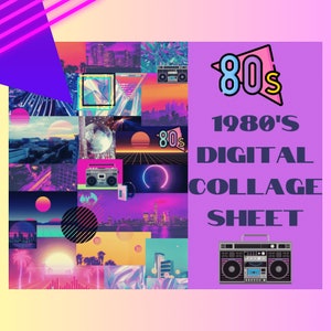 1980s Neon Collage Digital Print, DIY Craft