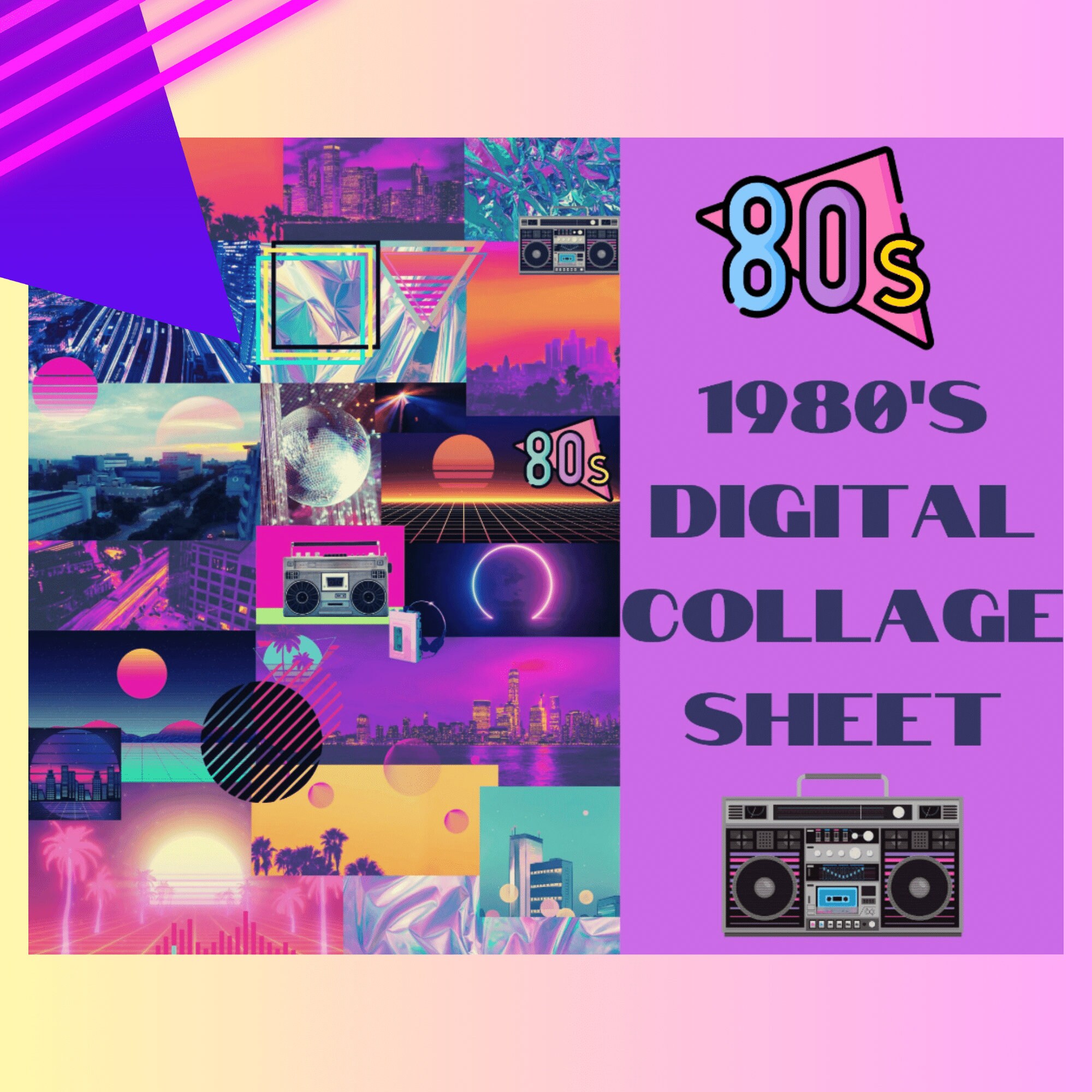 1980s Neon Collage Digital Print, DIY Craft - Etsy