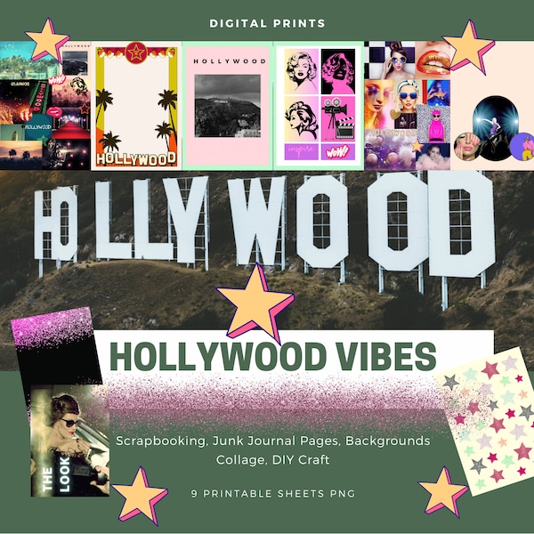 Hollywood Prints, Paper, Glamour Sheets, Scrapbooking, Journal Pages, DIY Craft, Collage, Digital Download Prints