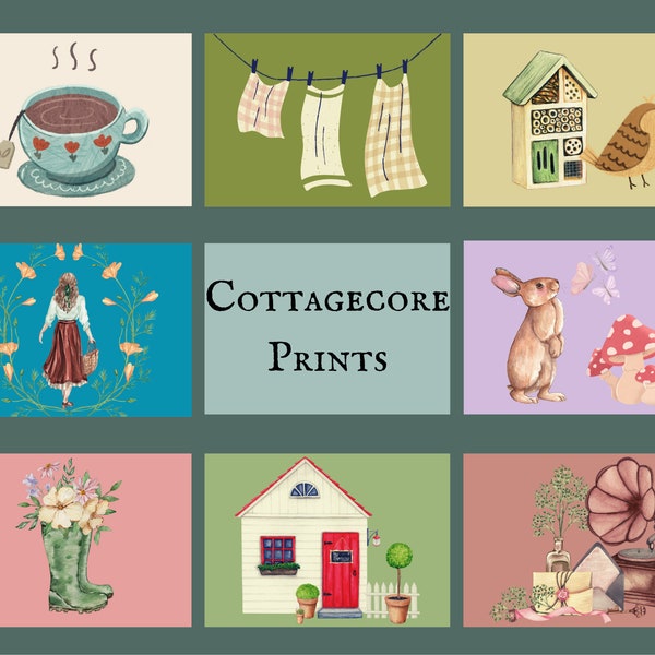 Cottagecore Landscape Prints, Wall Decor, Printables, Farmhouse, English Garden, PNG