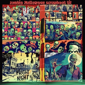 Printable Zombie Scrapbooking, Halloween, Junk Journal, Backgrounds, PNG