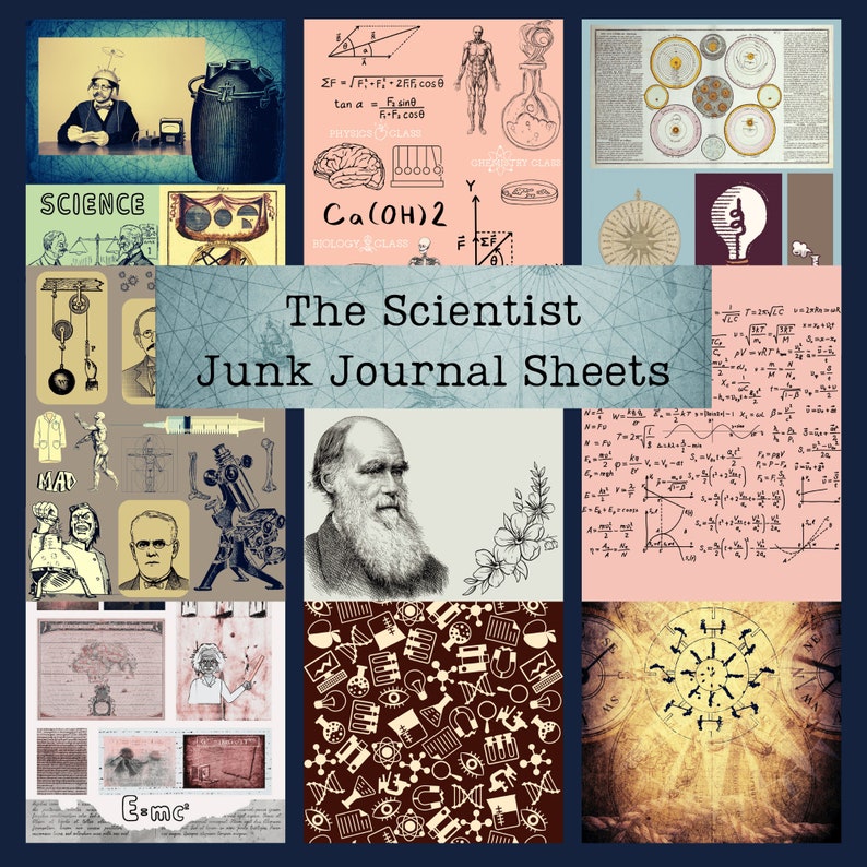 The Scientist Digital Junk Journal Sheets, Science Ephemera, Collage ...