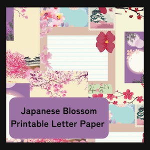 Printable Japanese Blossom Stationery, PNG, Digital Download