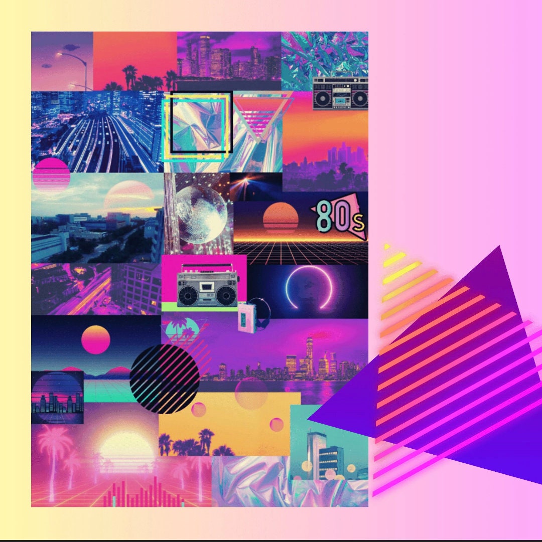 1980s Neon Collage Digital Print, DIY Craft - Etsy