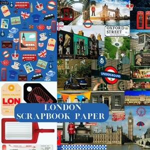 London Junk Journal, Digital Paper, Scrapbooking, Travel Prints, Collage Sheets, Backgrounds, Ephemera