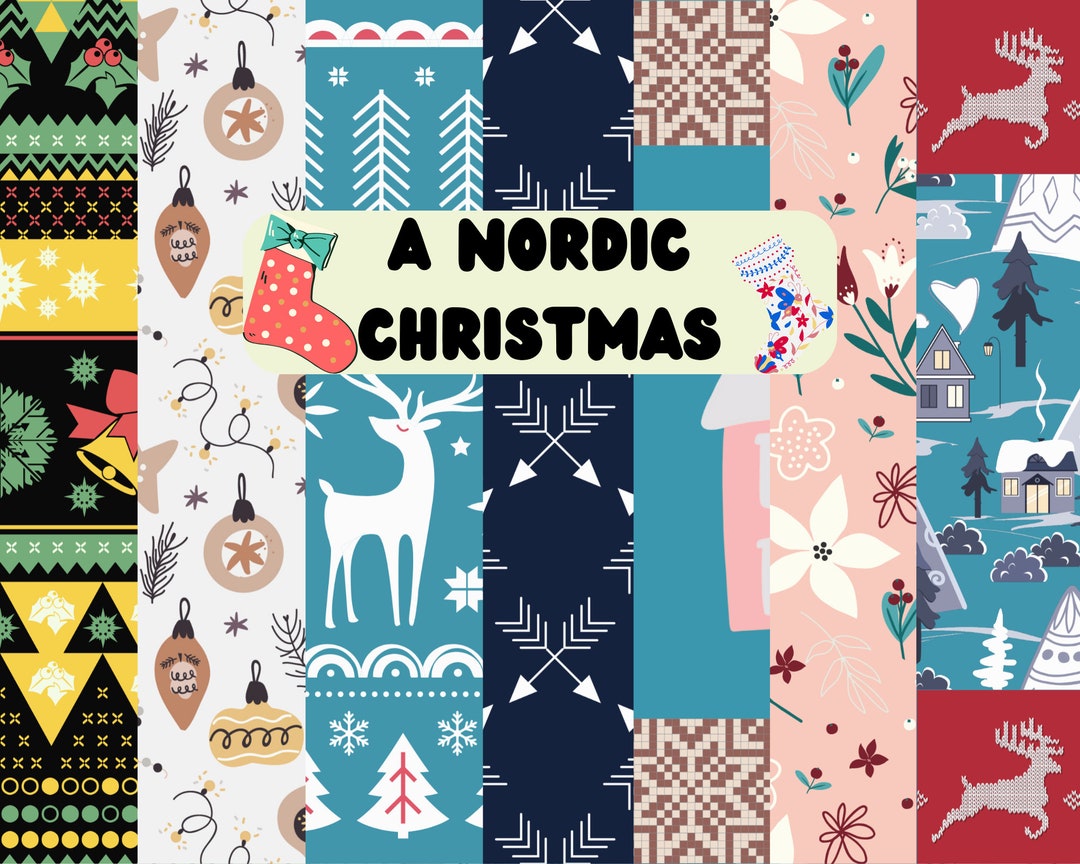 Nordic Christmas, Nordic Printable Paper, Digital Christmas, DIY Craft ...