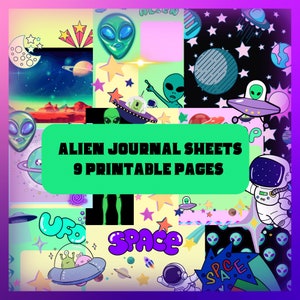 Printable UFO Sheets, Scrapbooking, Backgrounds, DIY Craft, Aliens, Digital Download, Ephemera