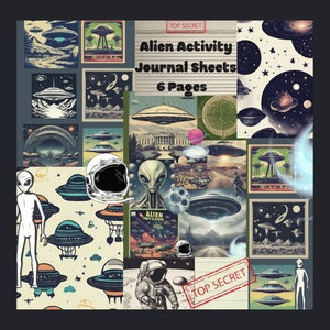 Printable Alien Invasion Papers, Scrapbook Ephemera, Space, Backgrounds, Digital Download
