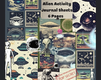 Papiers imprimables sur l&#39;invasion extraterrestre, éphémères de scrapbooking, espace, arrière-plans, téléchargement numérique