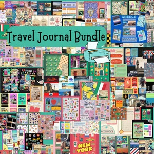 Printable Travel Journal Bundle, Travel DIY Craft, Digital Paper, Junk Journal, Ephemera, Backgrounds