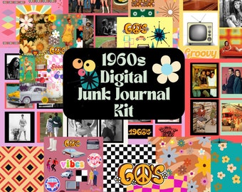 1960s Junk Journal Kit, 1960s Prints, PNG, Scrapbooking, DIY Craft, Collage, Swinging Sixties, Digital Download Prints