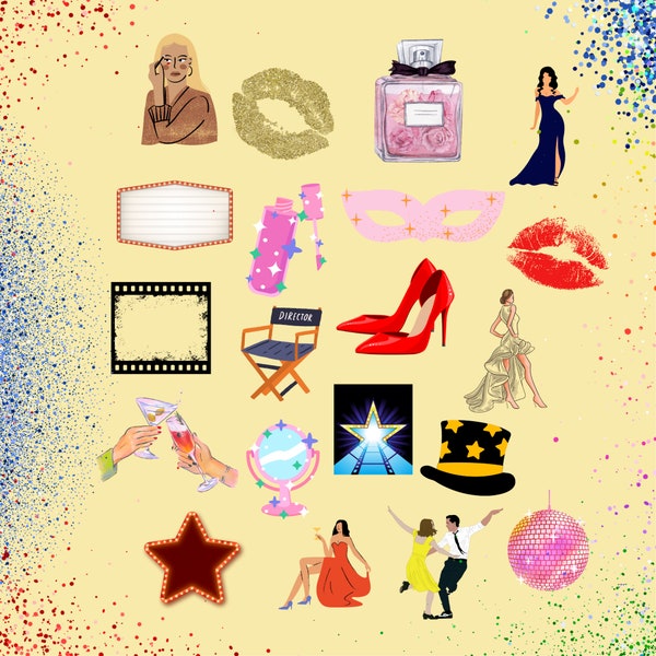 Hollywood Glam Clip Art, Glamour, DIY Stickers, Journal Art, Wall Art, DIY Stickers, PNG, Collage, Clip Art Set, Movie Star, Party, Famous