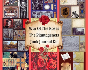 Kit de journal numérique indésirable La guerre des roses, Les Plantagenêts, médiéval, feuilles de collage, éphémères