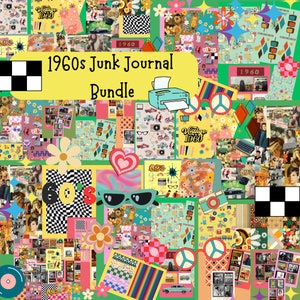 Printable 1960&#39;s Craft Bundle, 1960s Backgrounds, Digital Paper, Junk Journal Kit, Patterns, 60s Nostalgia