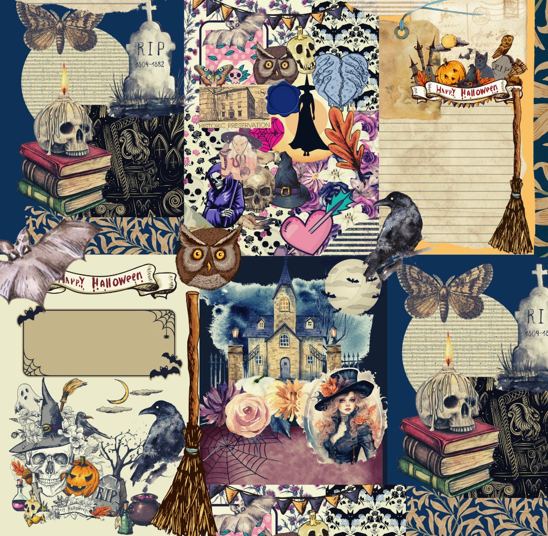 Gothic Halloween Digital Prints, Journal Ephemera, Printable Scrapbook ...