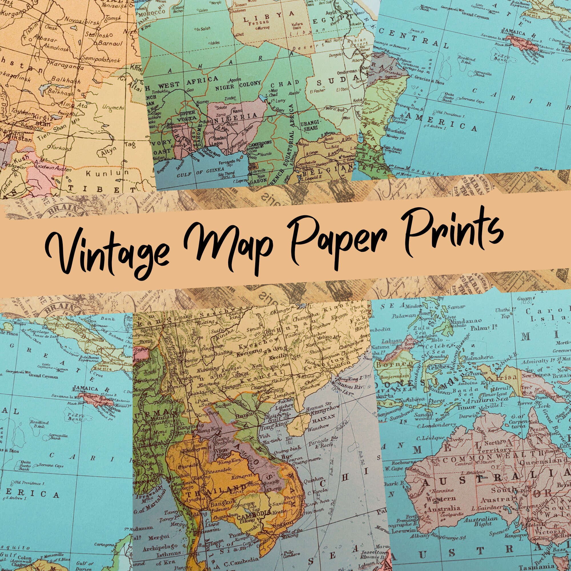 Printable Vintage Maps, Digital Background Paper, DIY Craft - Etsy